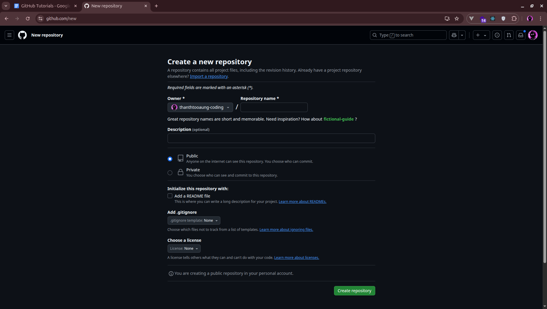 Screenshot showing the + icon in GitHub's top navigation
