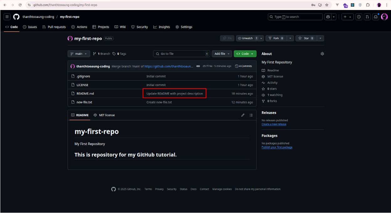 Screenshot: GitHub repository page showing the updated files and commit history